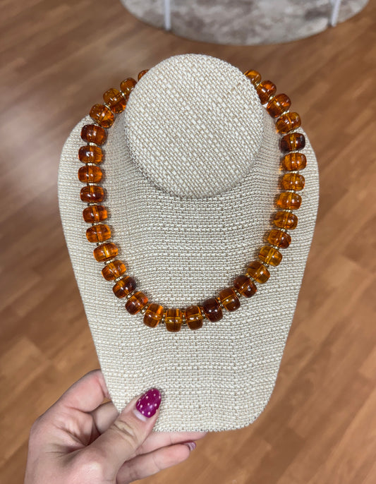 Chunky Amber-tone Bead Necklace