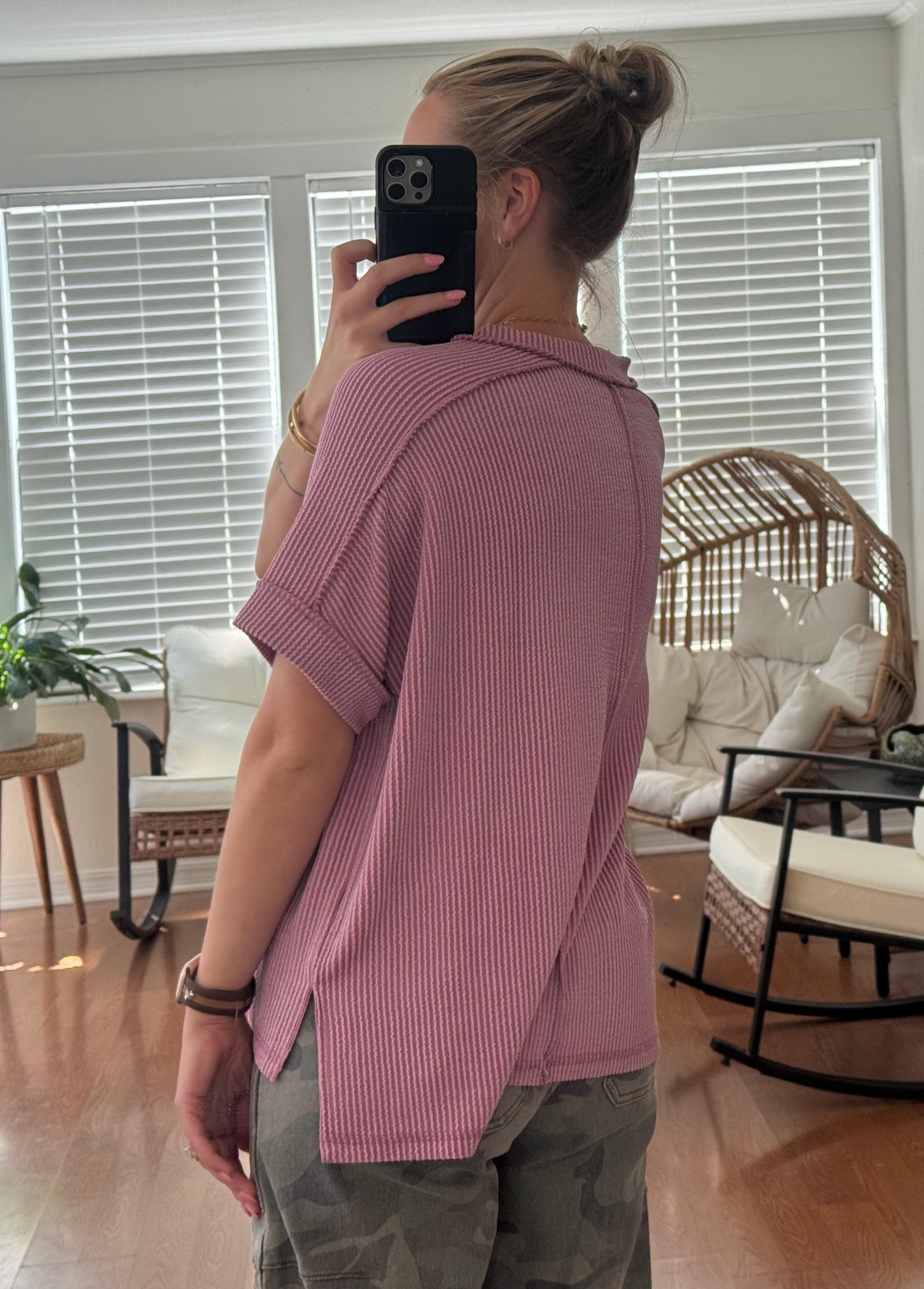 Ribbed Short Sleeve Tee - Light Rose