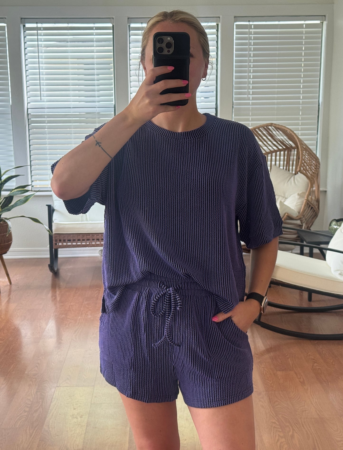 Ribbed Tee & Shorts Matching Set - Purple