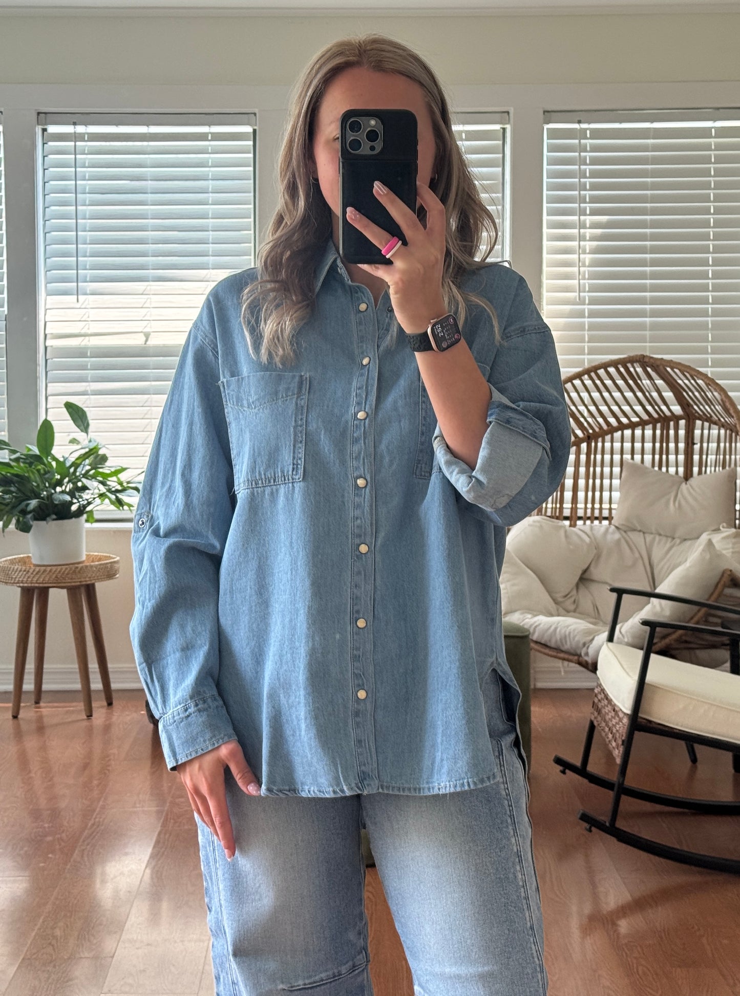 Button Down Pearl Snap Shirt - Denim