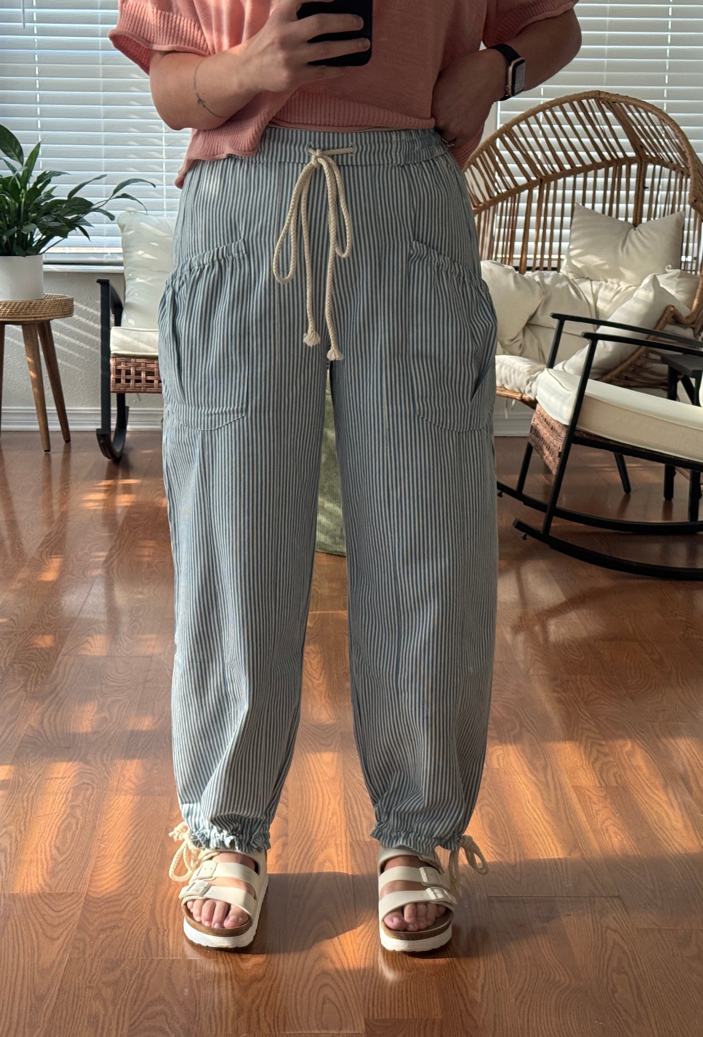 Striped Parachute Pants - Blue