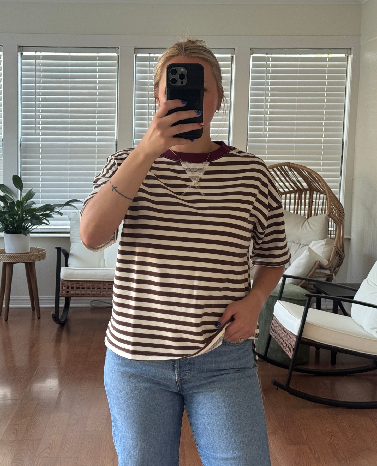 Striped Short Sleeve T-Shirt - Brown