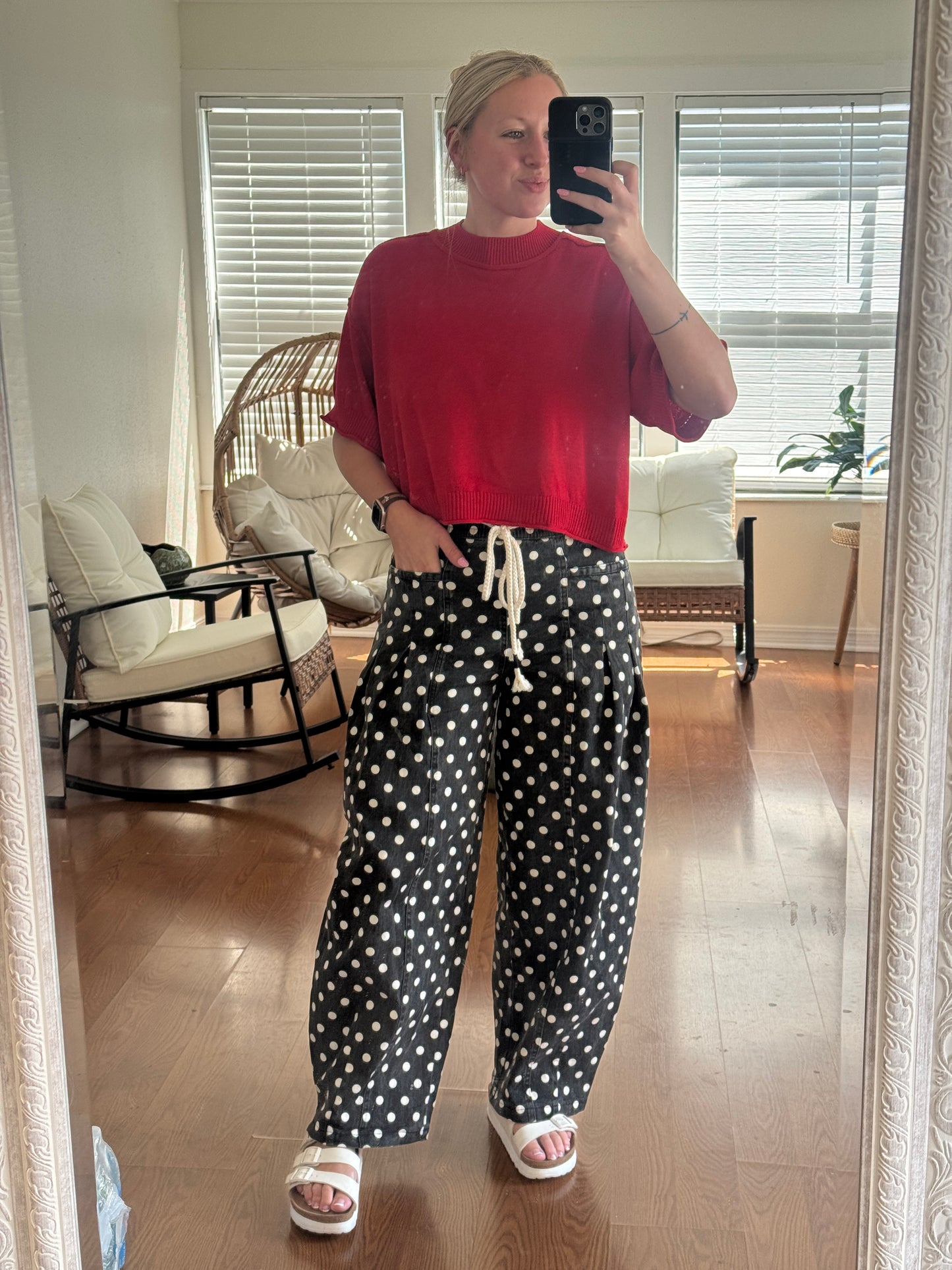 Polka Dot Barrel Jeans - Black + White