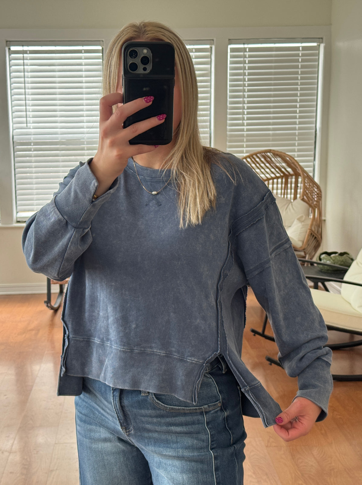 Vintage Washed Sweatshirt - Navy Blue