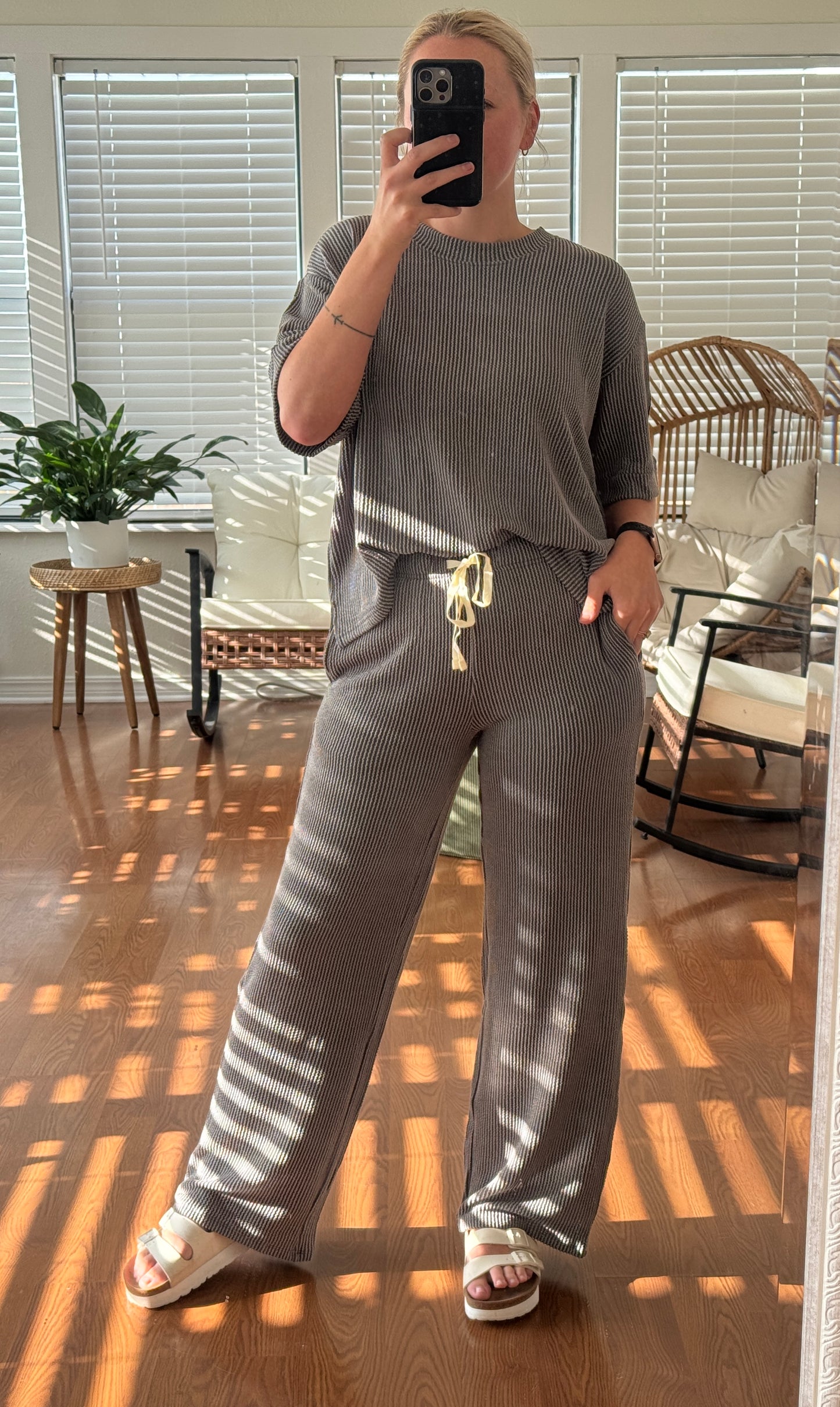 Ribbed Pants Matching Set - Grey