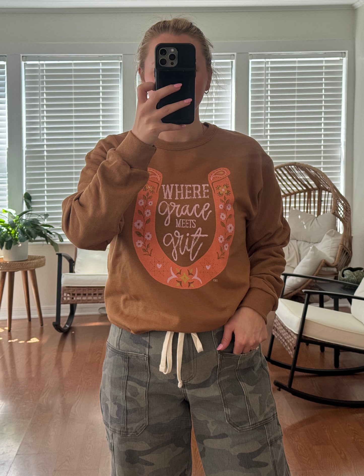Grace Meets Grit Sweatshirt - Tan