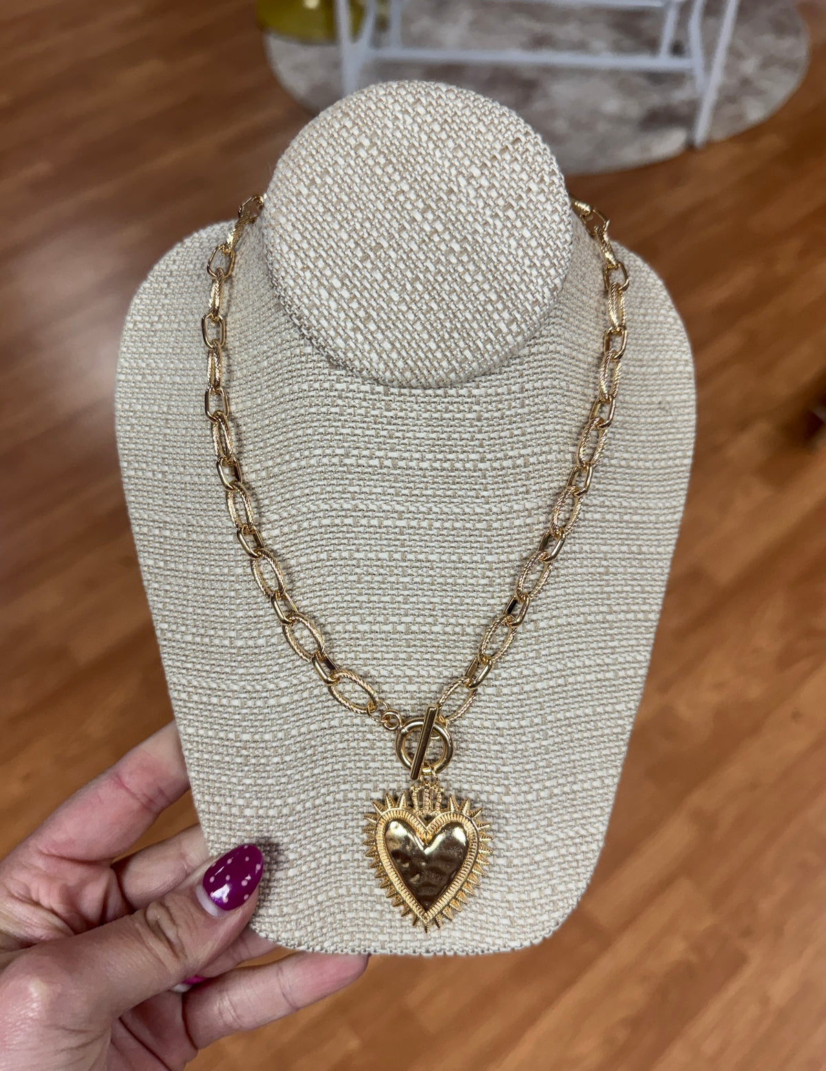 Spiked Heart Chunky Necklace - Gold