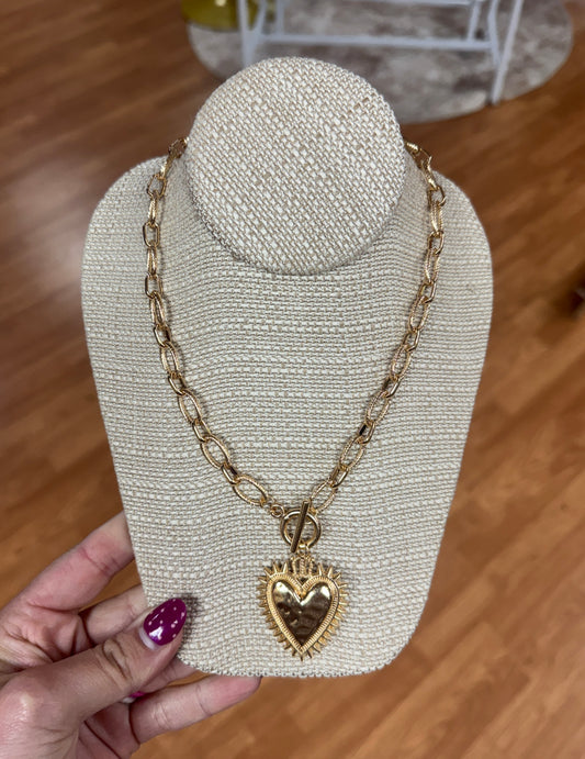 Spiked Heart Chunky Necklace - Gold