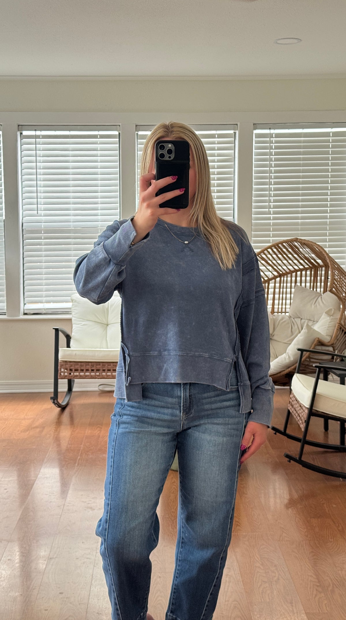 Vintage Washed Sweatshirt - Navy Blue