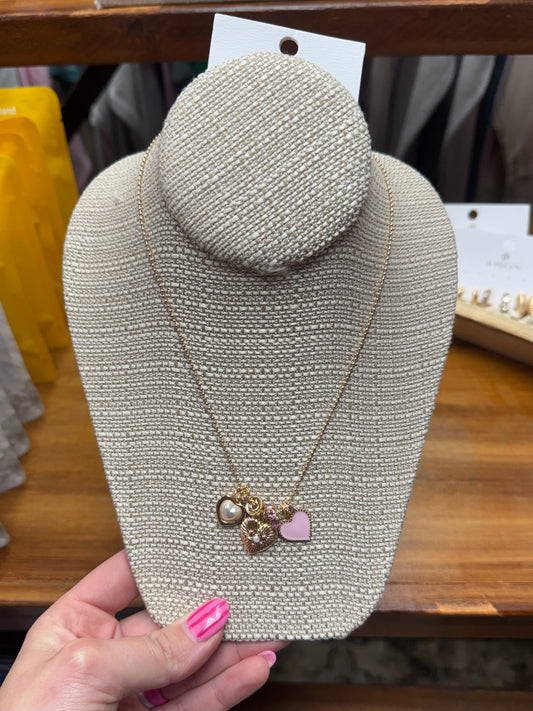 Multi-Heart Charm Necklace - Gold