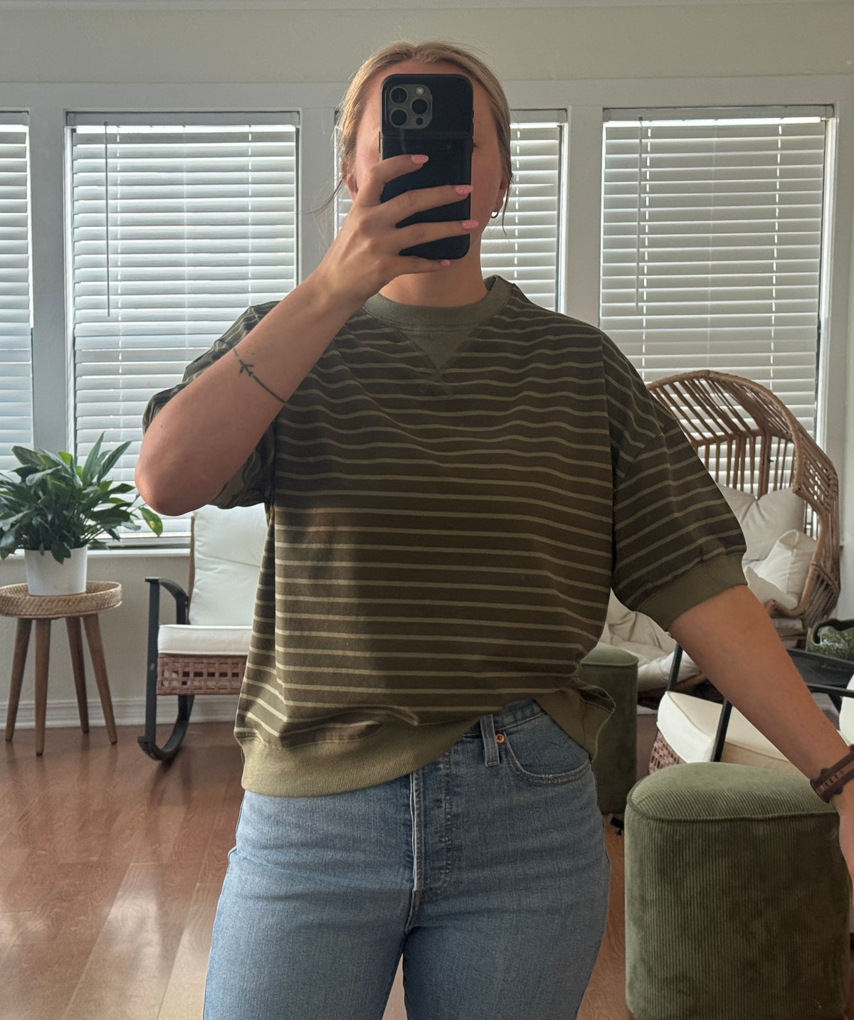 Striped Banded Short Sleeve - Green