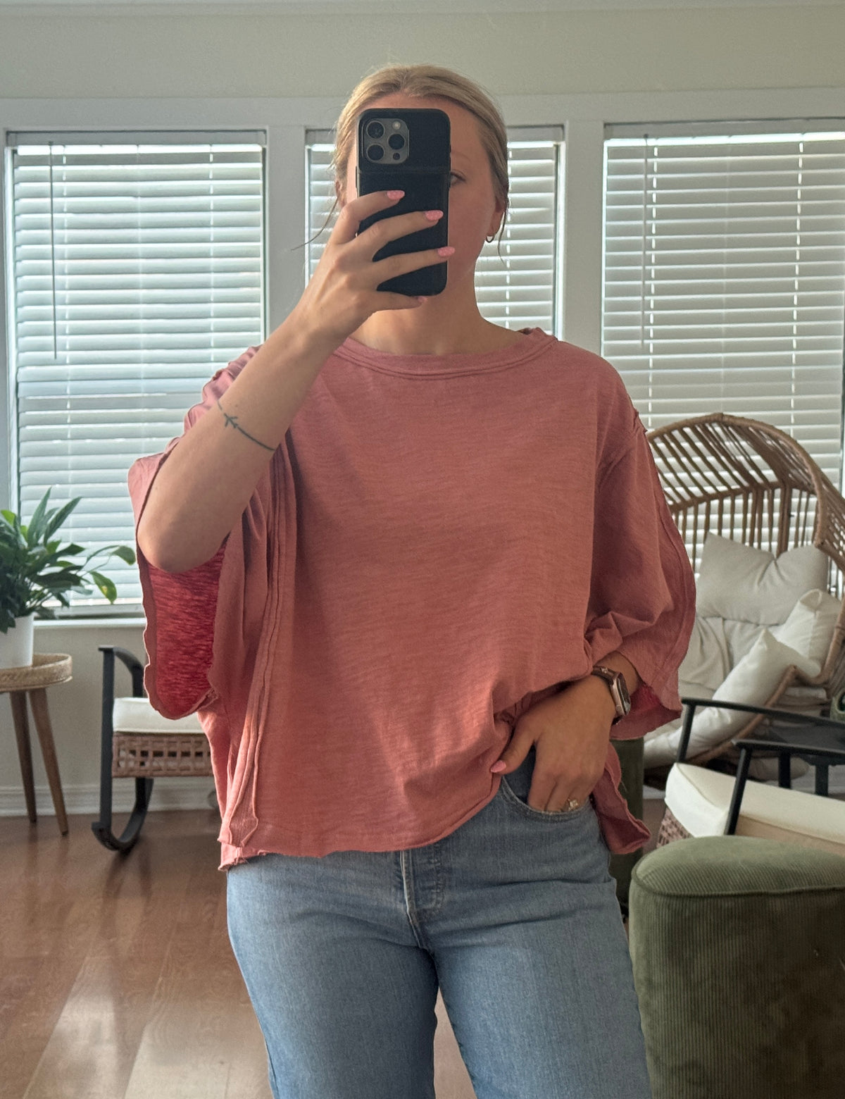 Raw Edge Oversized Tee - Mauve