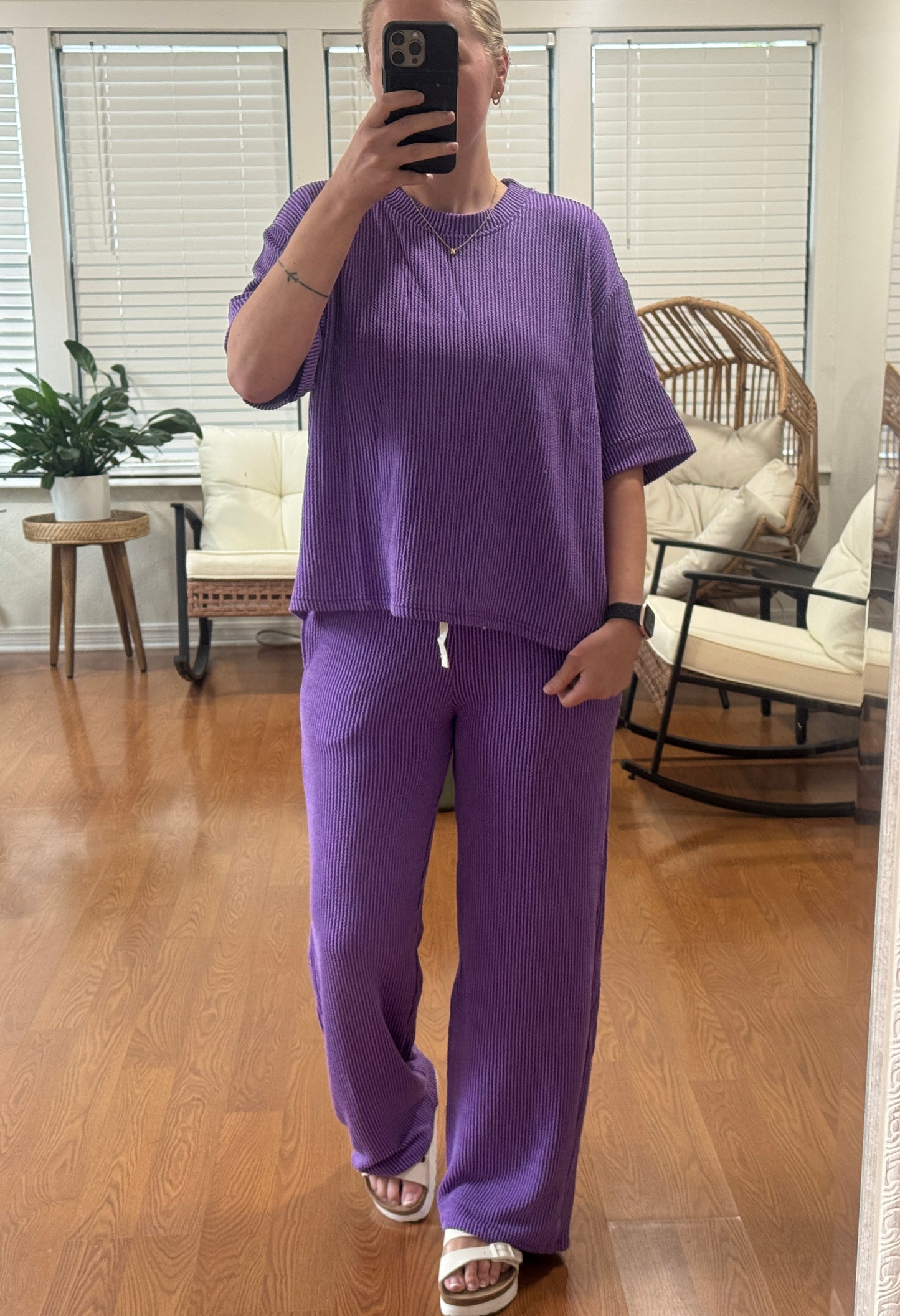 Ribbed Pants Matching Set - Purple