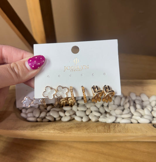 Clover Stud Hoop Trio Earrings - Gold