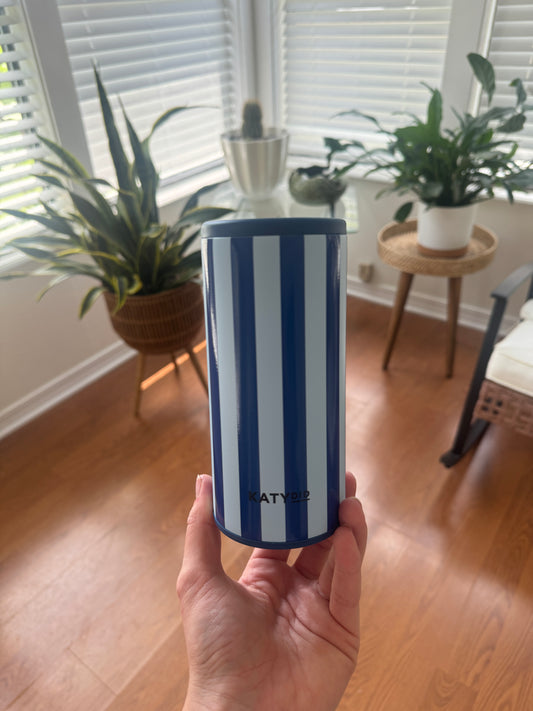 Blue Striped Slim Can Koozie