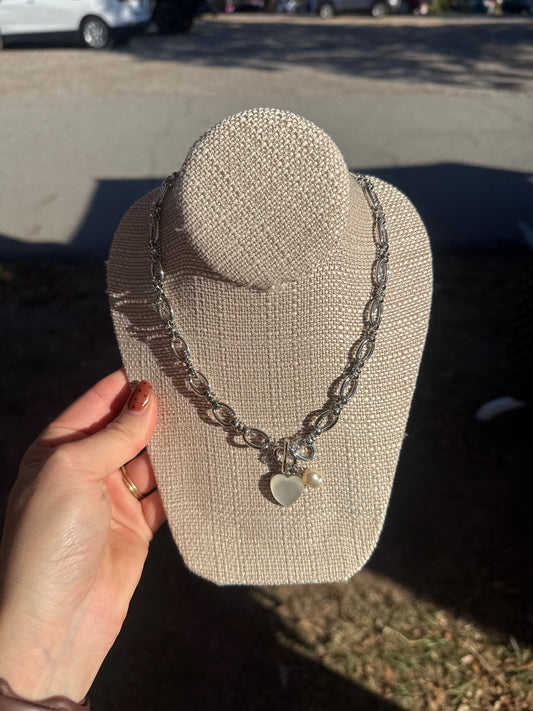 Glossy Heart Twist Chain Necklace - Silver