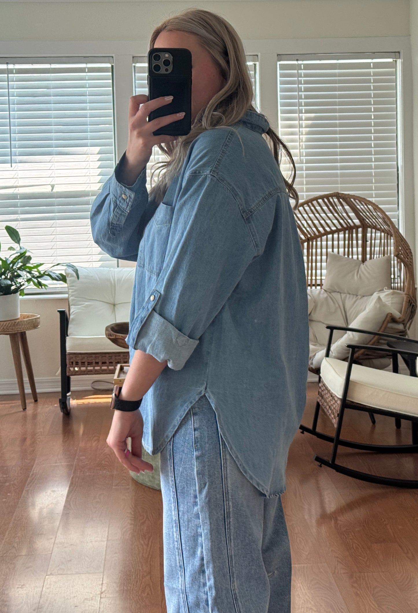Button Down Pearl Snap Shirt - Denim