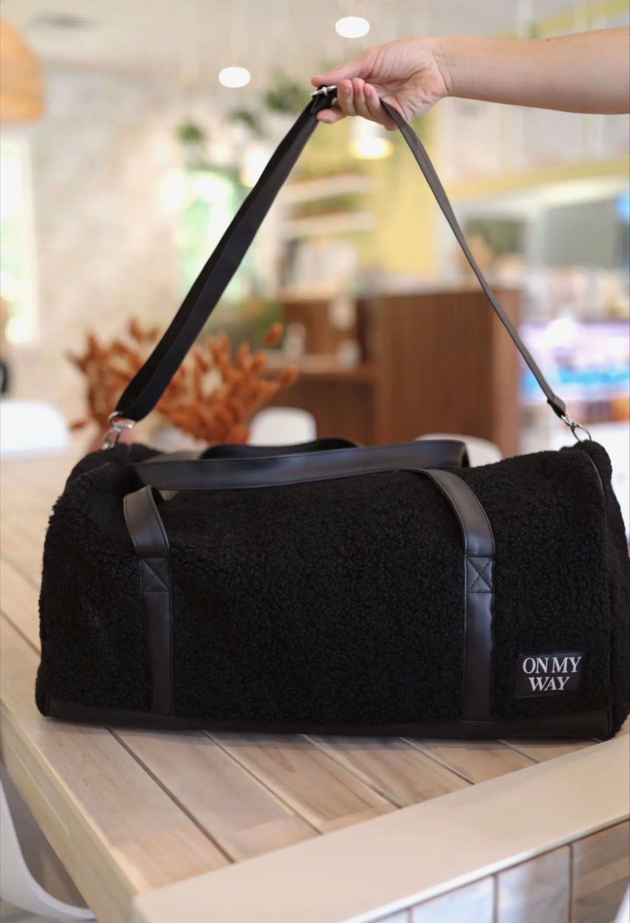 Teddy Black Sherpa Duffle Bag - “OMW”