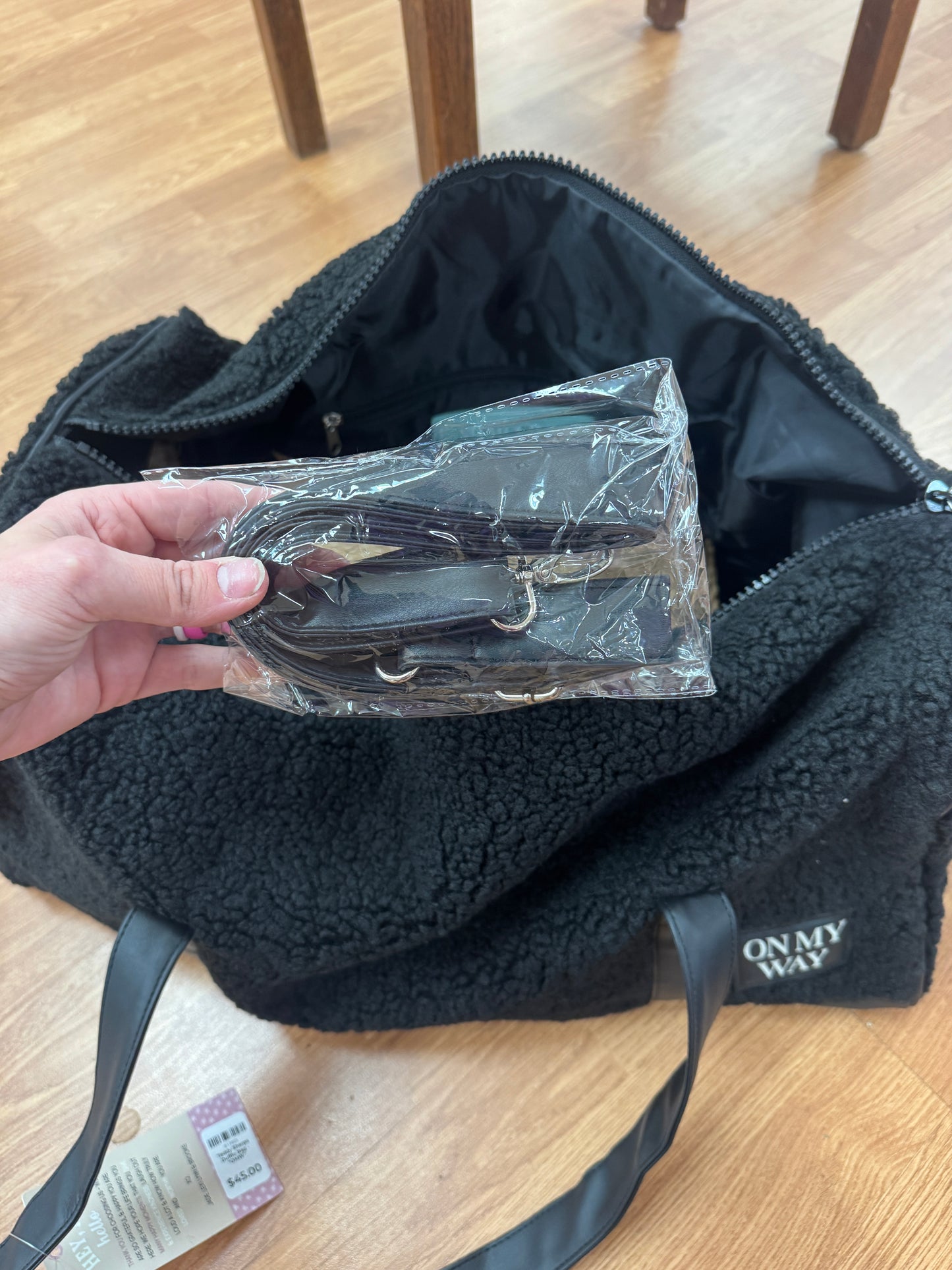 Teddy Black Sherpa Duffle Bag - “OMW”