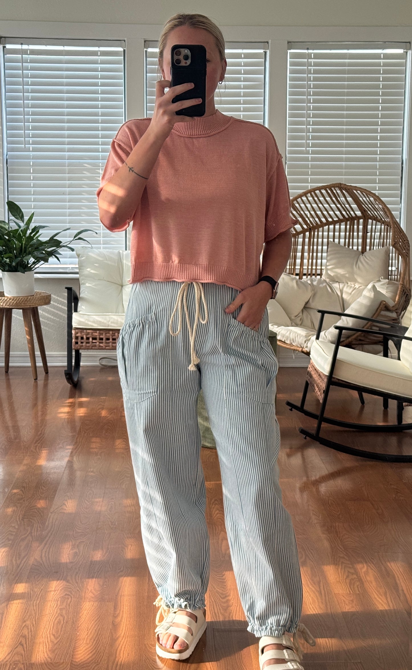 Striped Parachute Pants - Blue