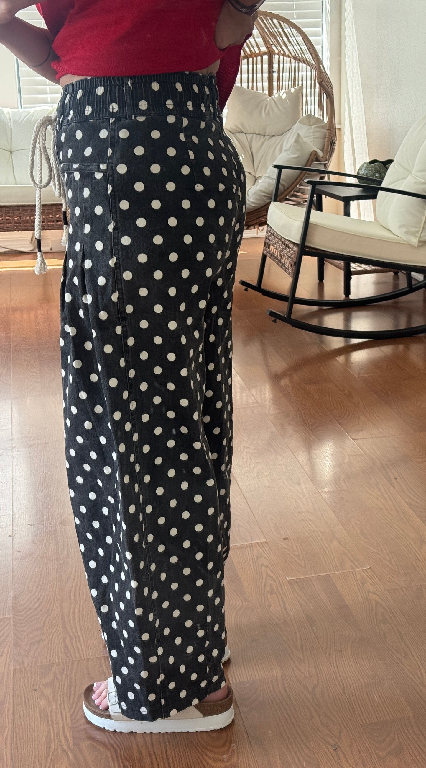 Polka Dot Barrel Jeans - Black + White