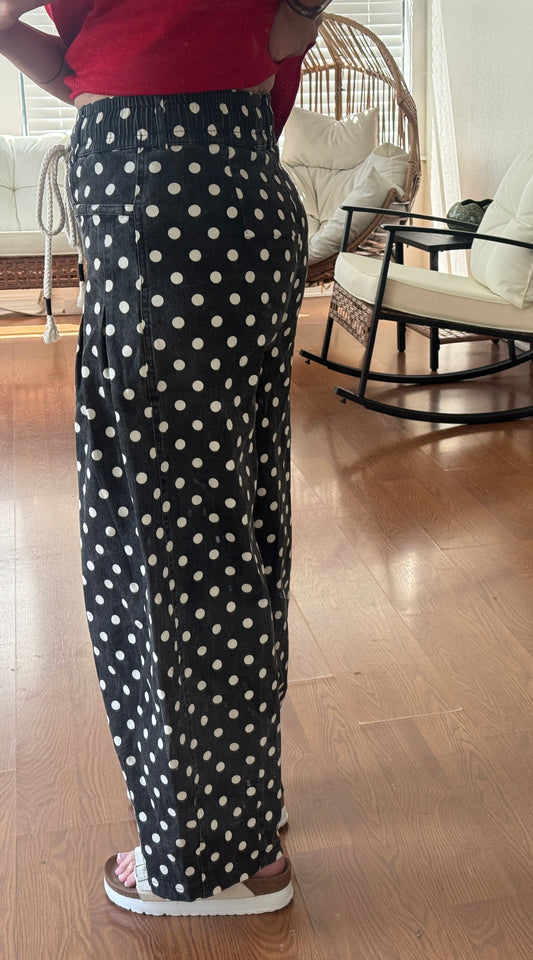 Polka Dot Barrel Jeans - Black + White