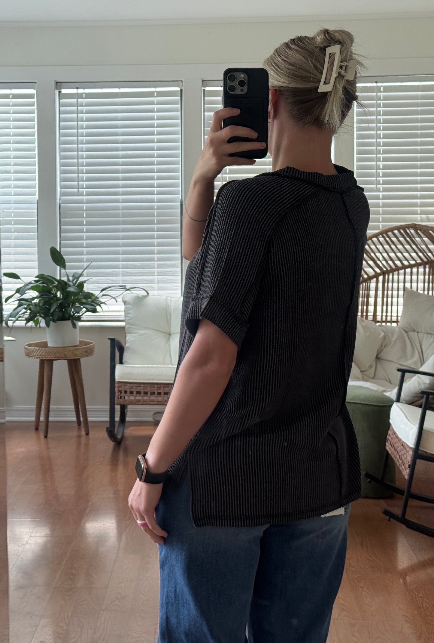 Ribbed Short Sleeve Tee - Black