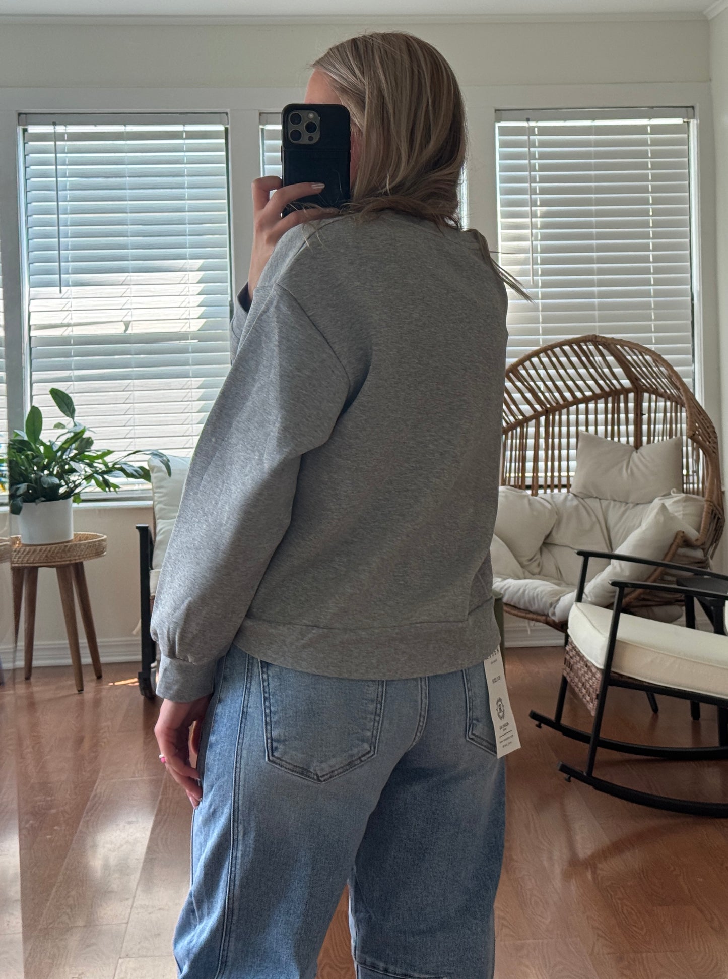Crewneck Sweatshirt w/ Lace Hem - Gray