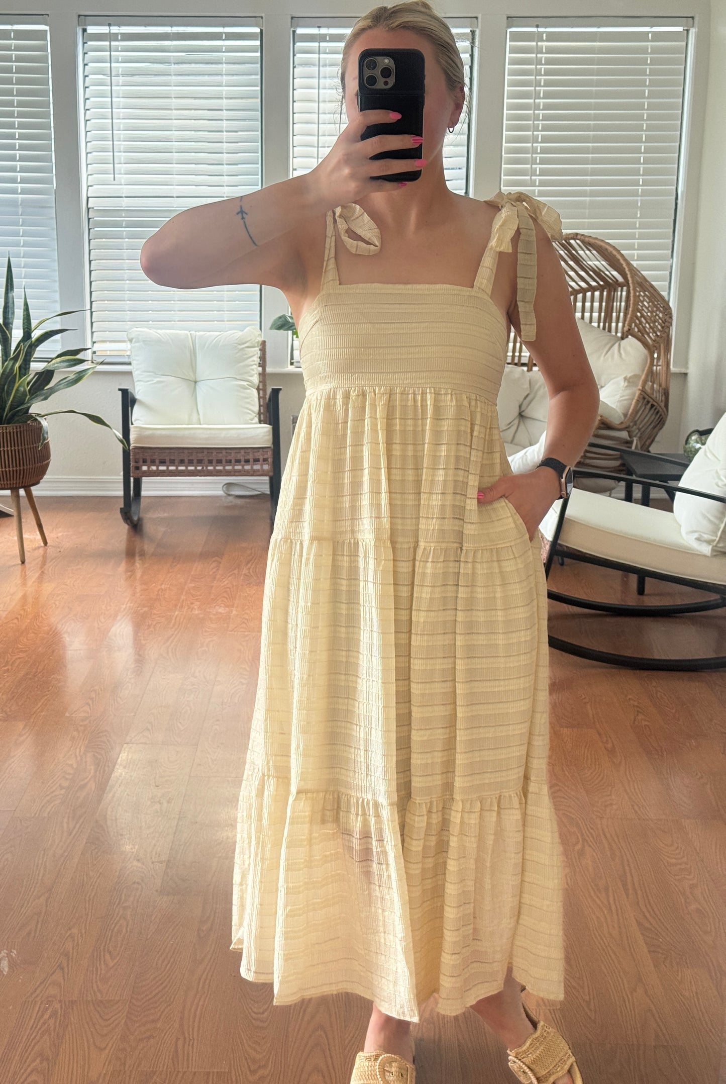 Solid Striped Maxi Dress - Cream