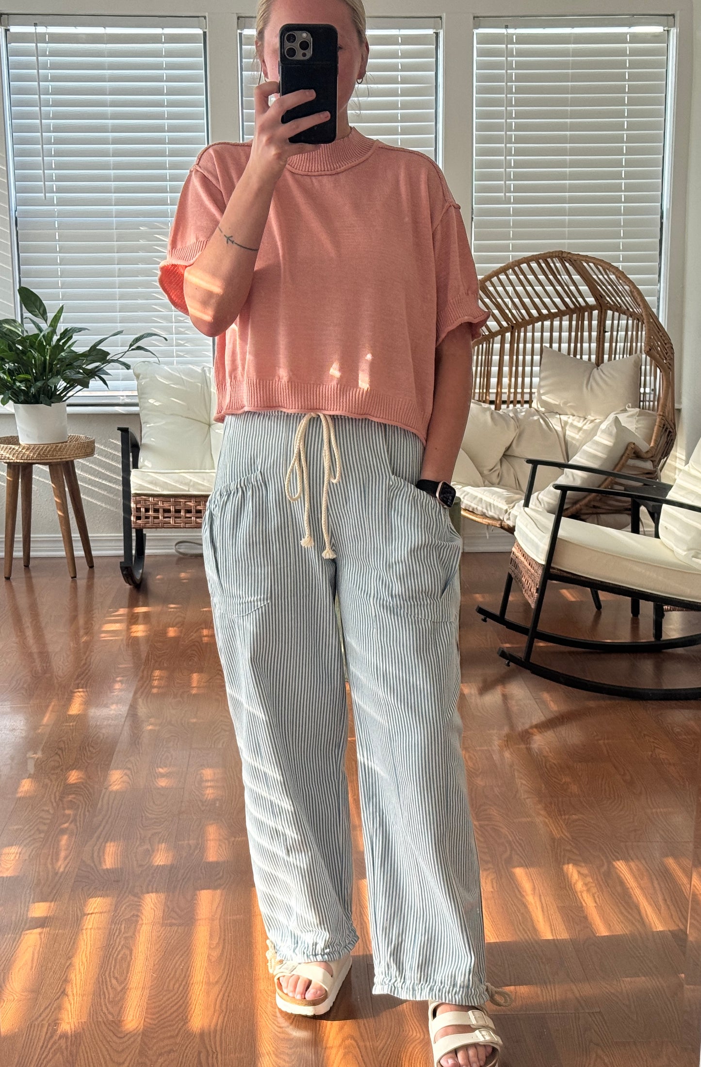 Striped Parachute Pants - Blue