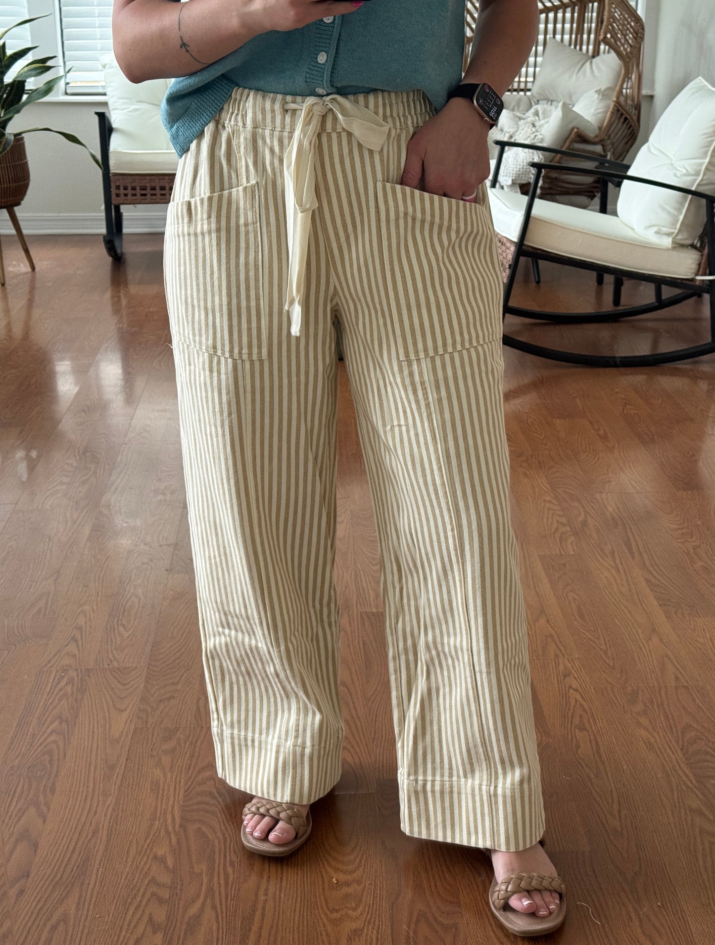 Striped Wide Leg Pants - Taupe + Natural