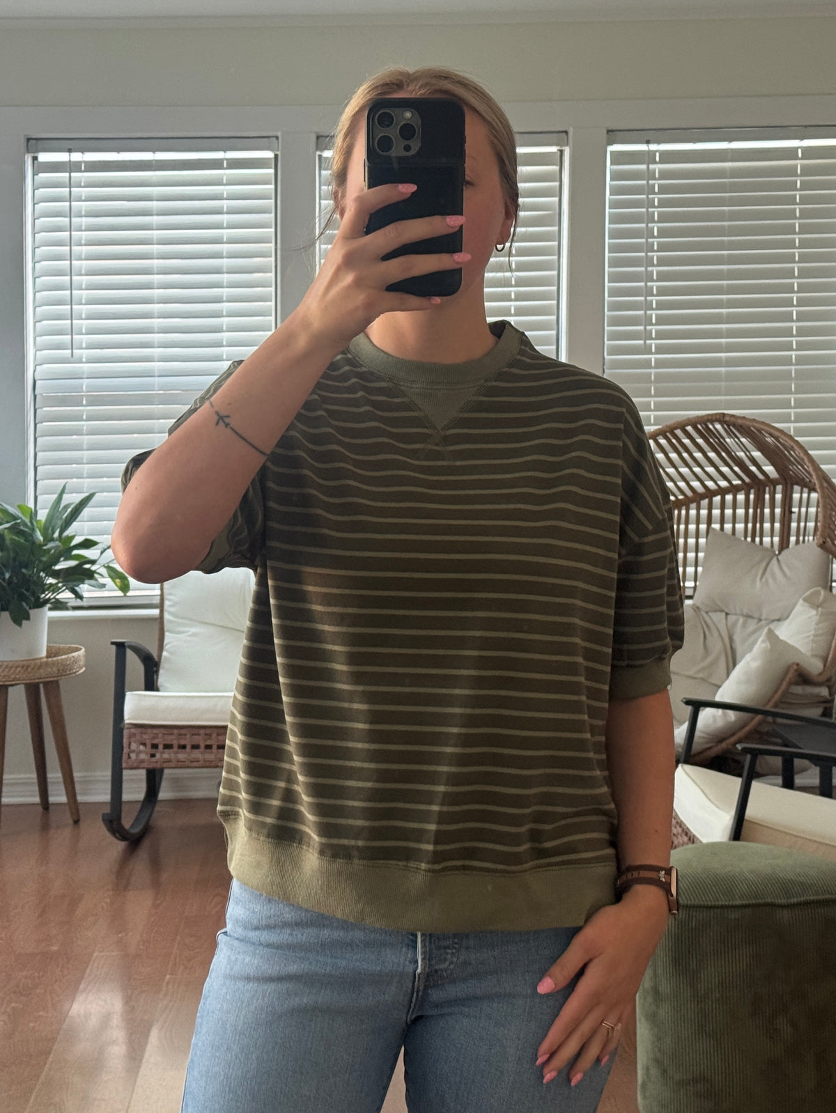 Striped Banded Short Sleeve - Green