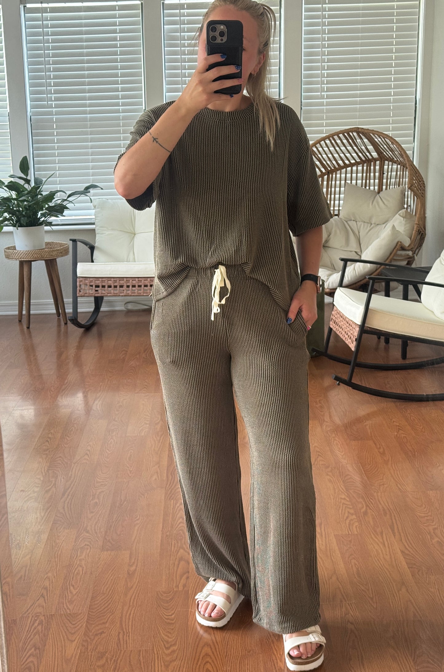 Ribbed Pants Matching Set - Olive Green