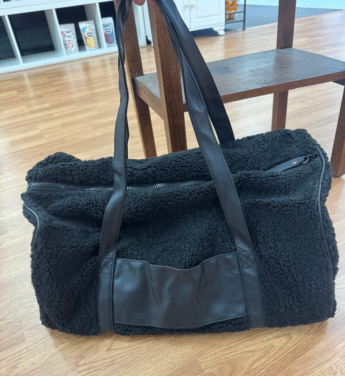 Teddy Black Sherpa Duffle Bag - “OMW”