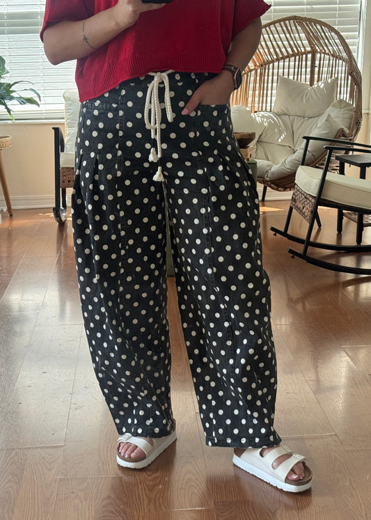 Polka Dot Barrel Jeans - Black + White
