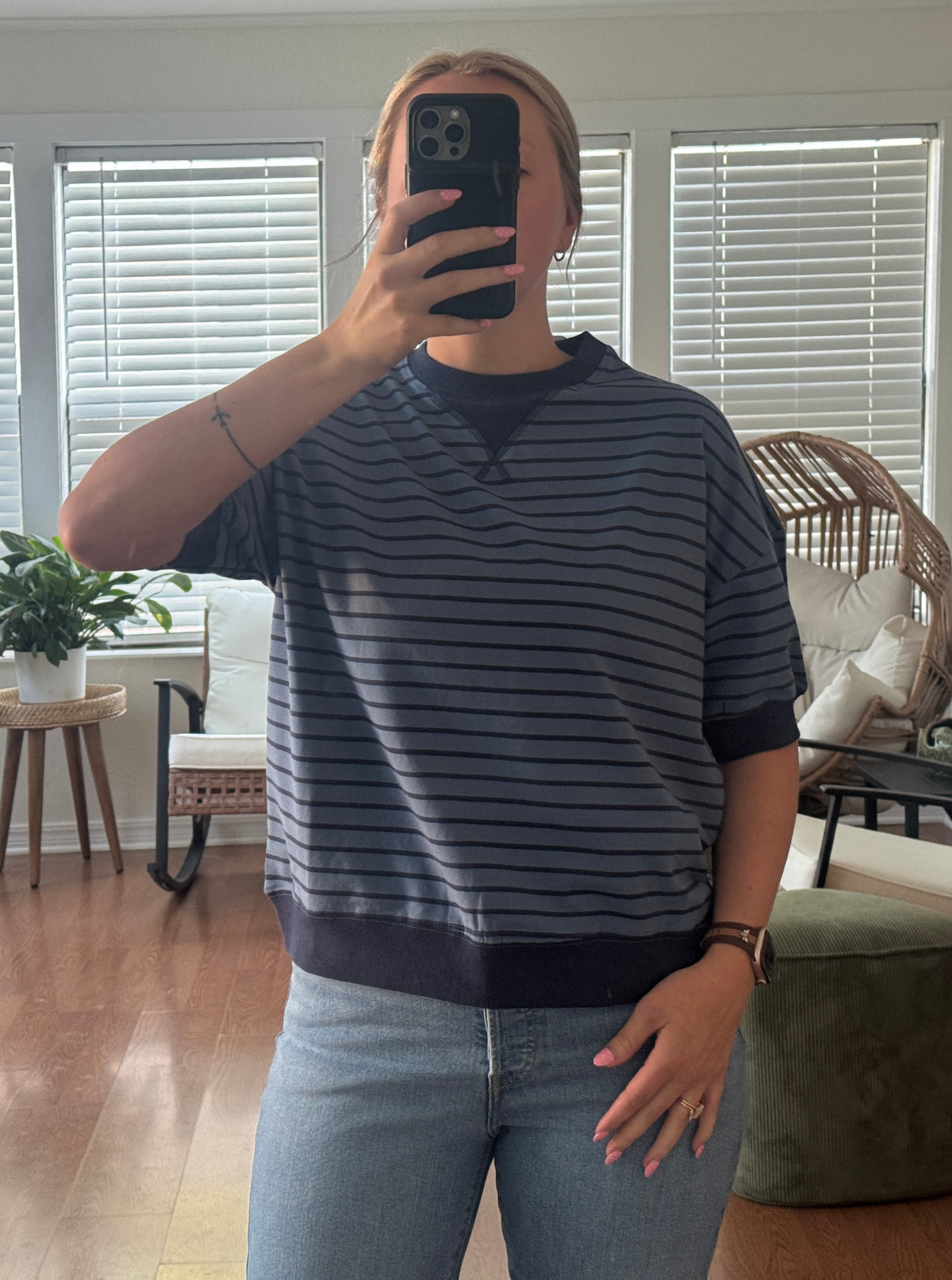 Striped Banded Short Sleeve - Blue
