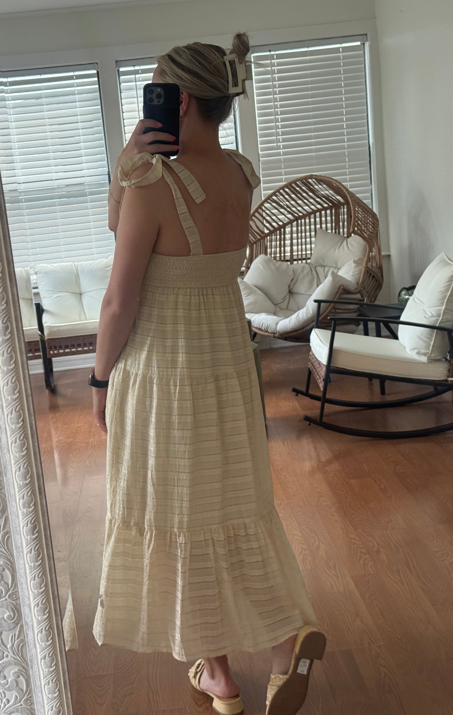 Solid Striped Maxi Dress - Cream
