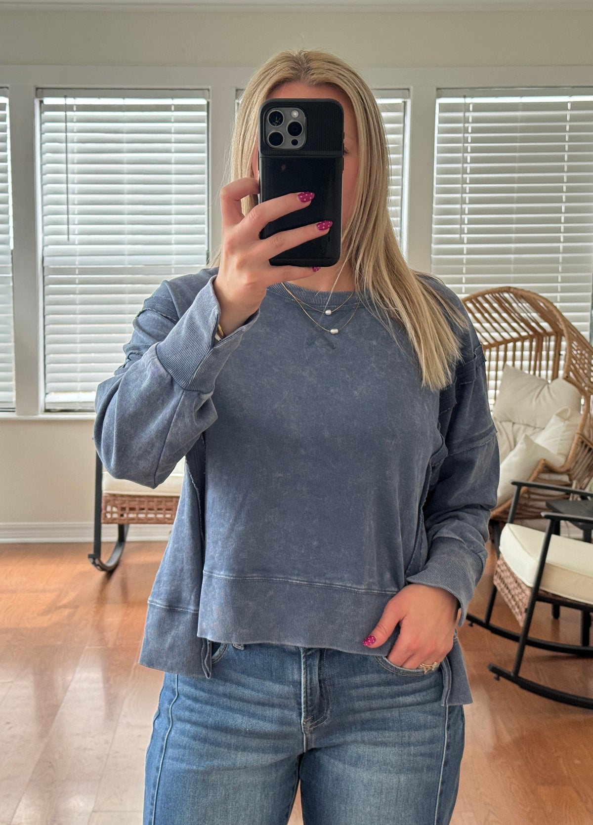 Vintage Washed Sweatshirt - Navy Blue