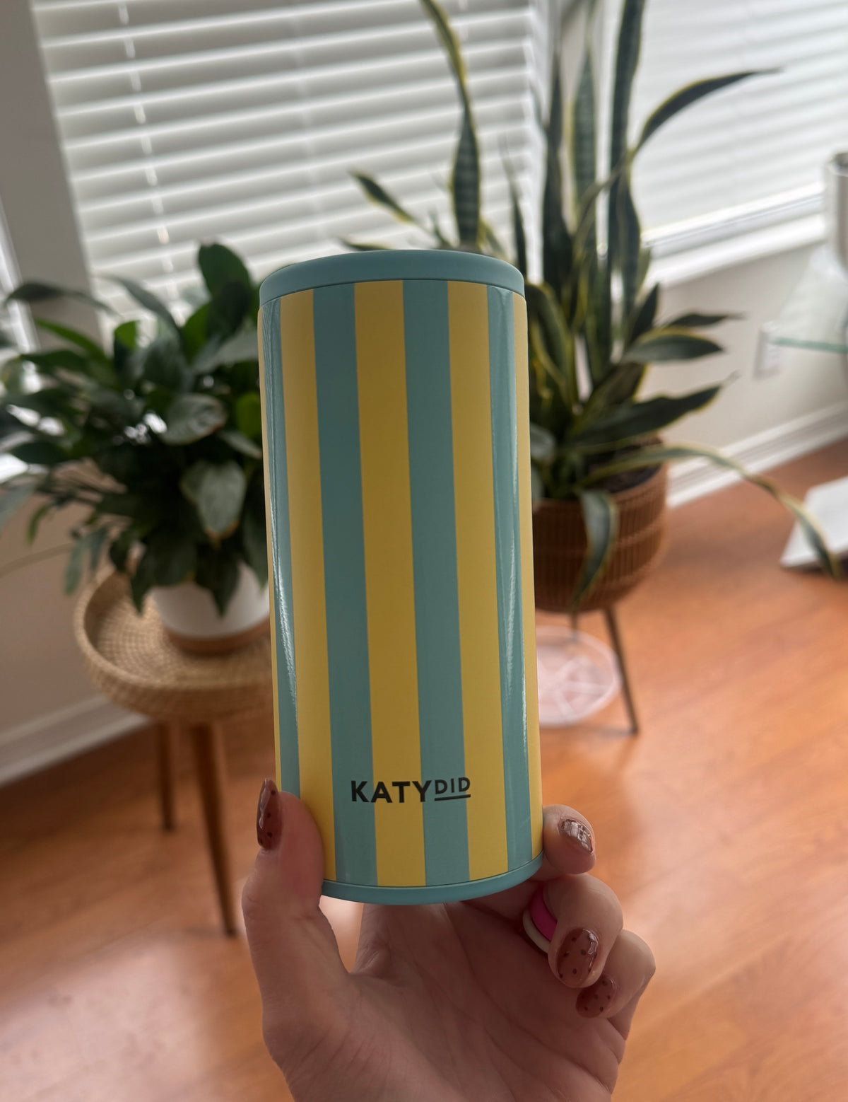 Yellow + Aqua Striped Slim Can Koozie