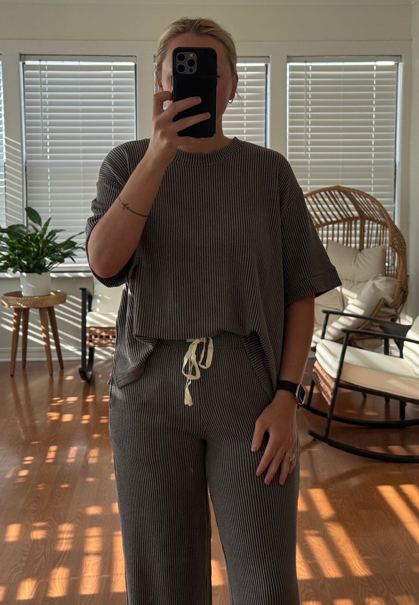 Ribbed Pants Matching Set - Grey