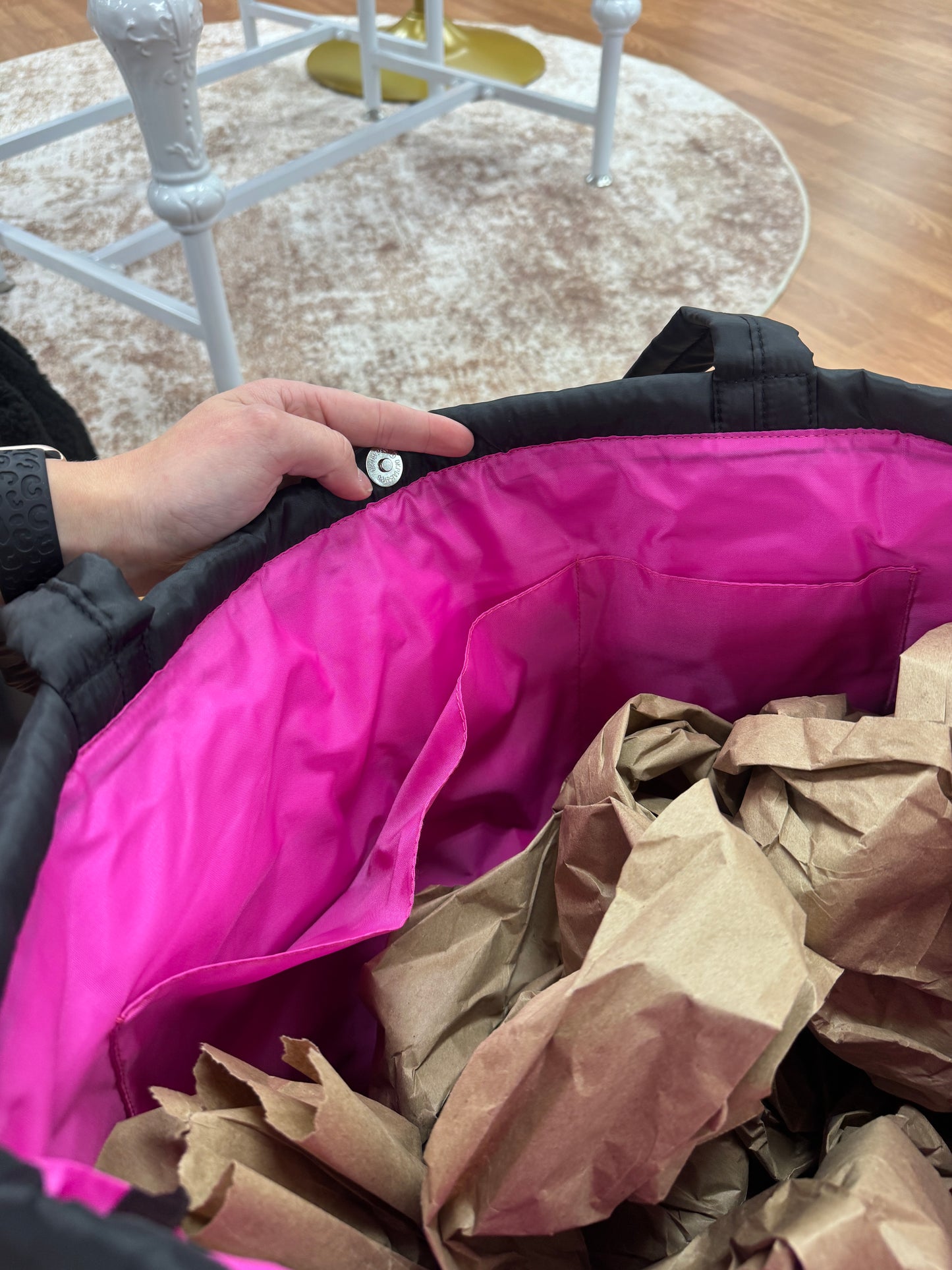 Black Puffer Tote - “Let’s Go”