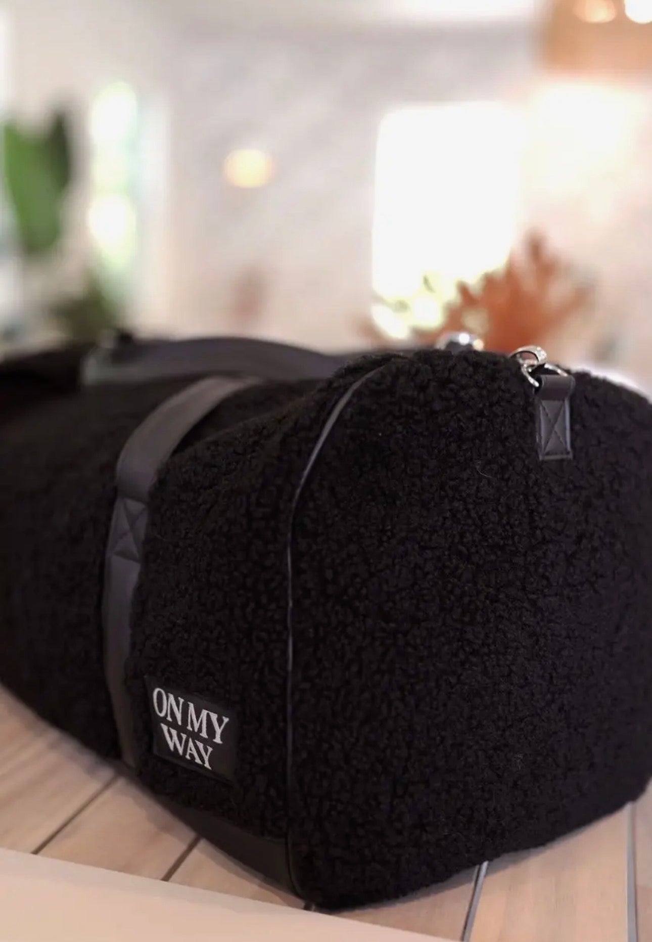 Teddy Black Sherpa Duffle Bag - “OMW”