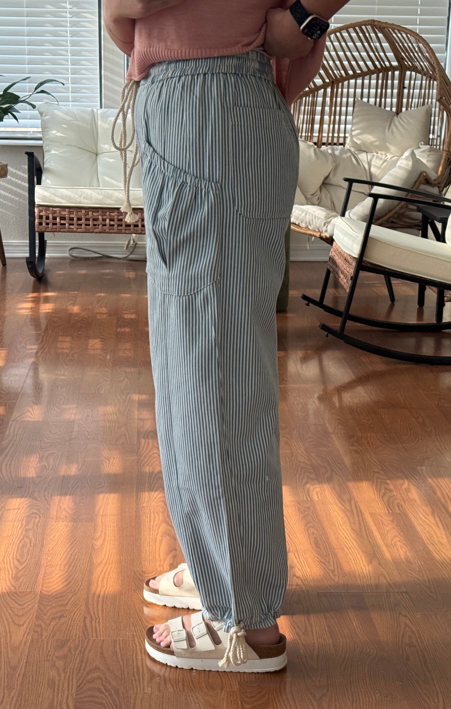 Striped Parachute Pants - Blue