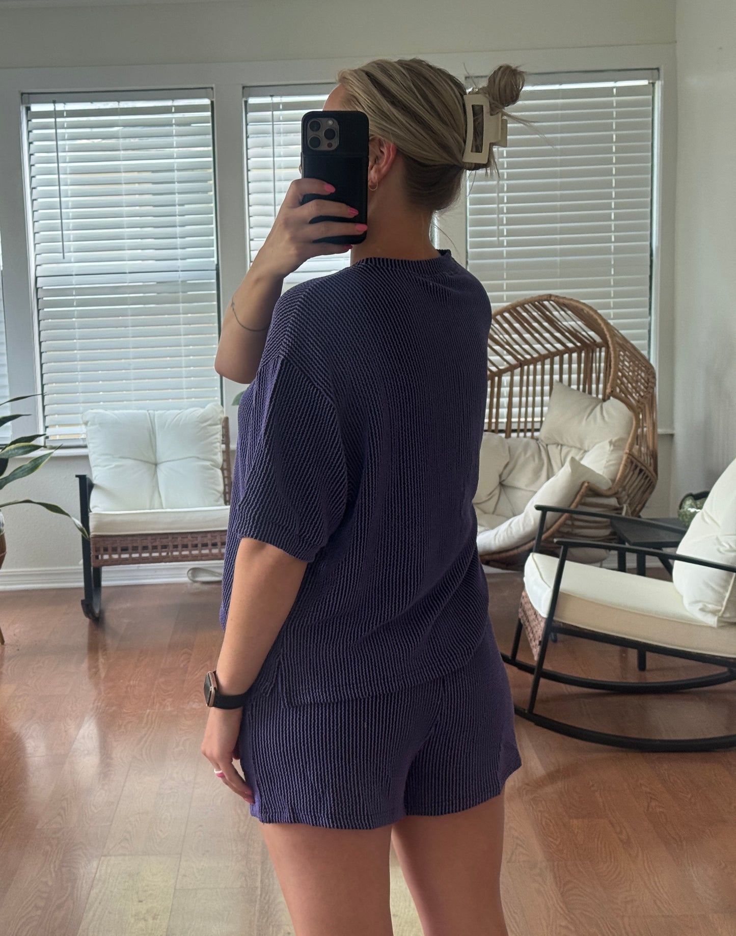 Ribbed Tee & Shorts Matching Set - Purple