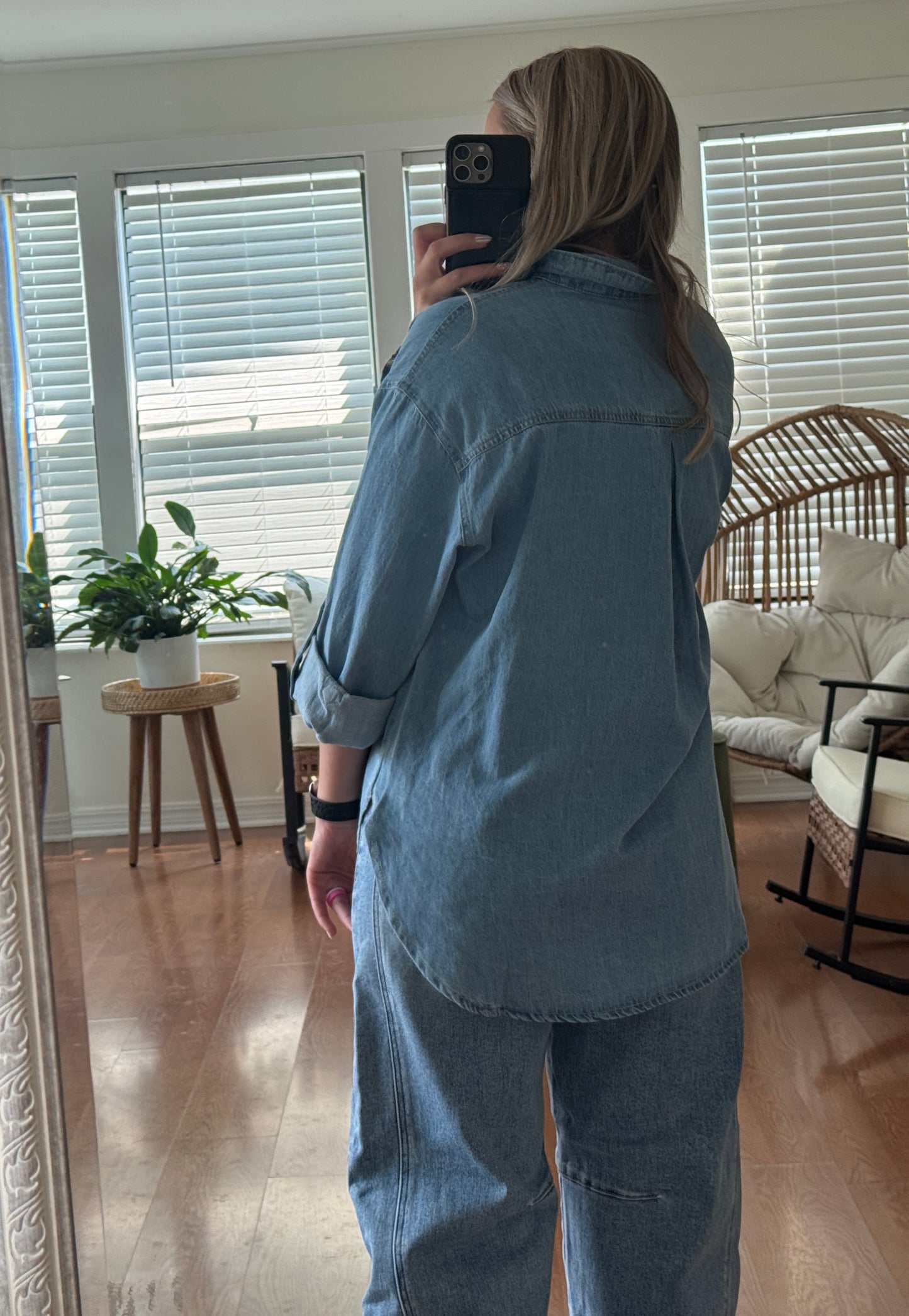 Button Down Pearl Snap Shirt - Denim