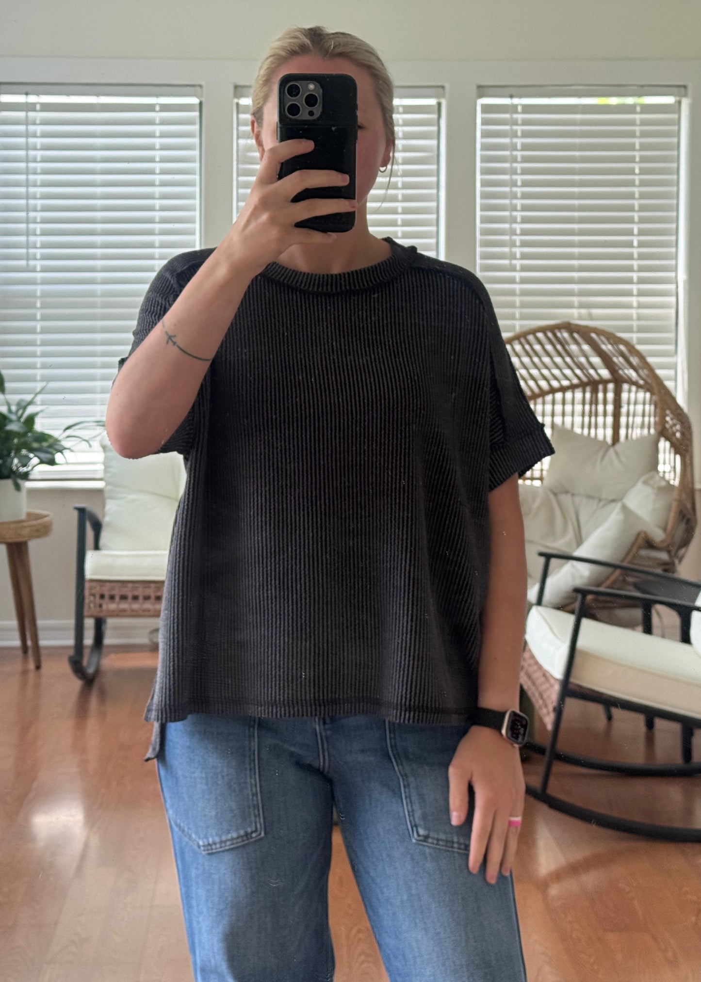 Ribbed Short Sleeve Tee - Black