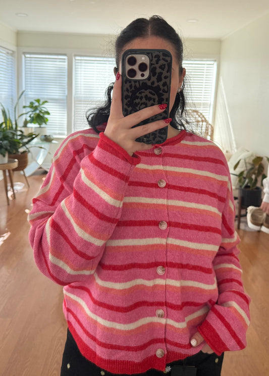 Multi Striped Knit Cardigan - Pink
