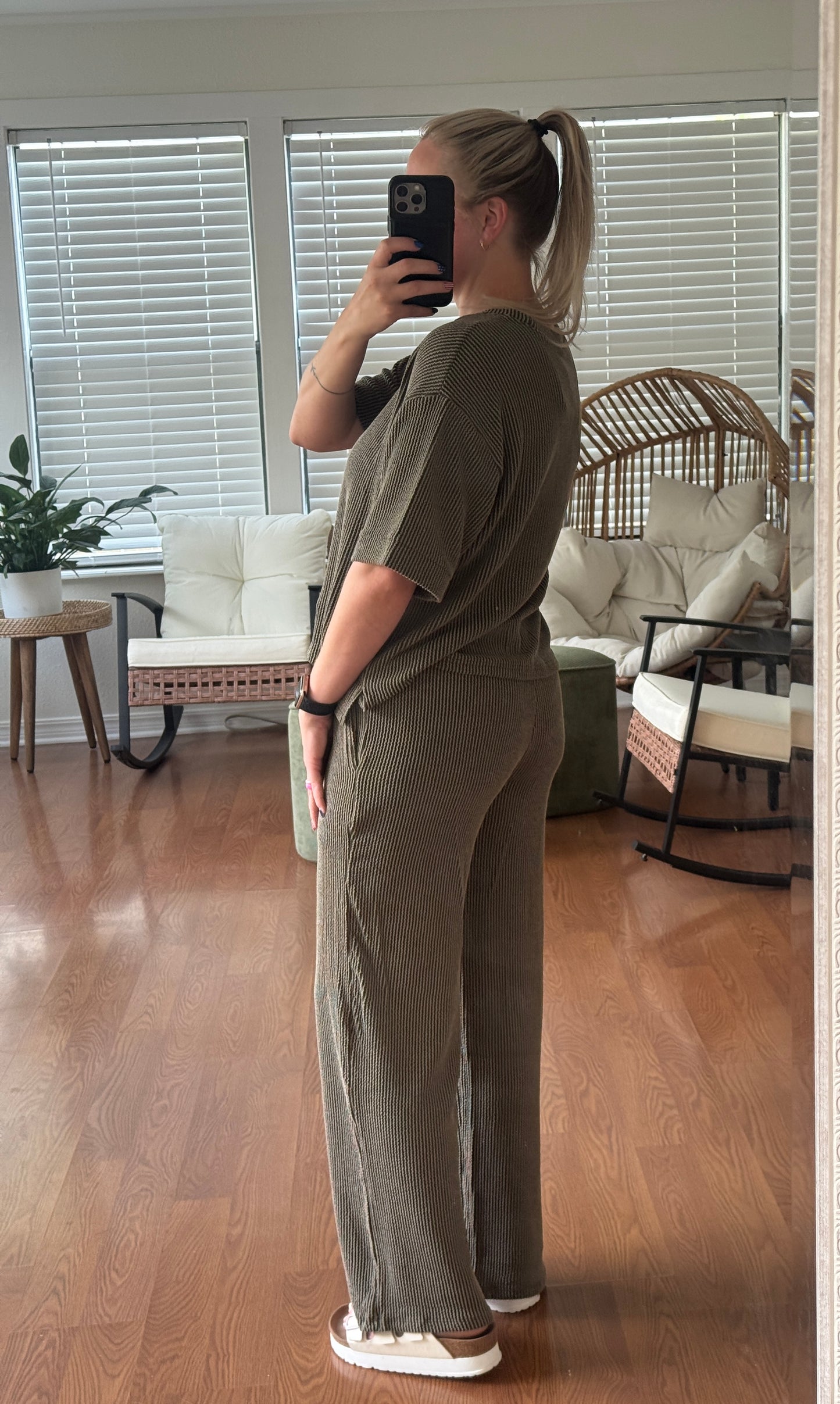 Ribbed Pants Matching Set - Olive Green