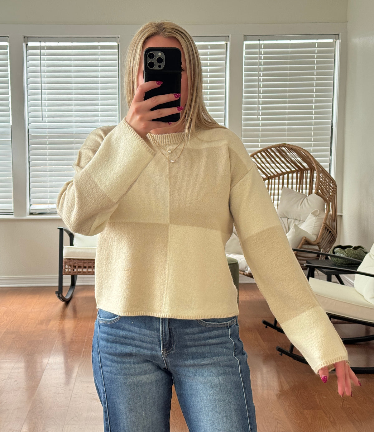 Colorblock Knit Sweater - Beige + Cream