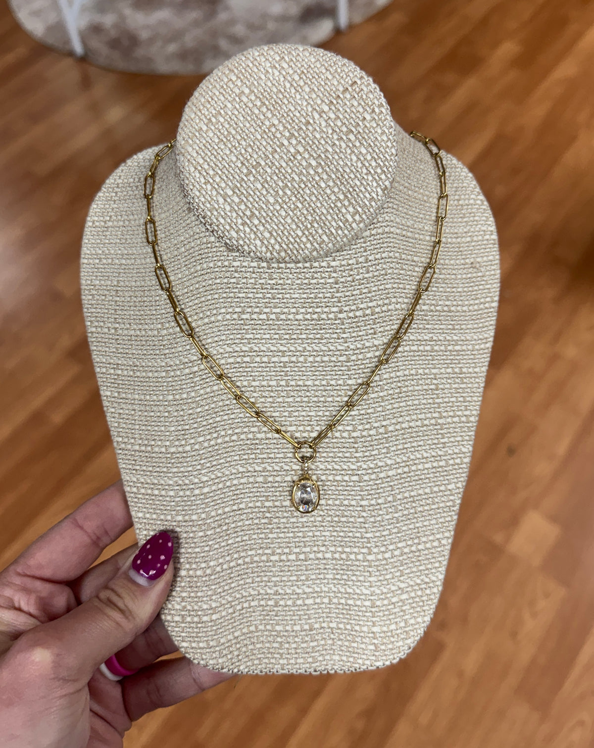 18k Stainless Steel Oval Pendant Necklace - Gold